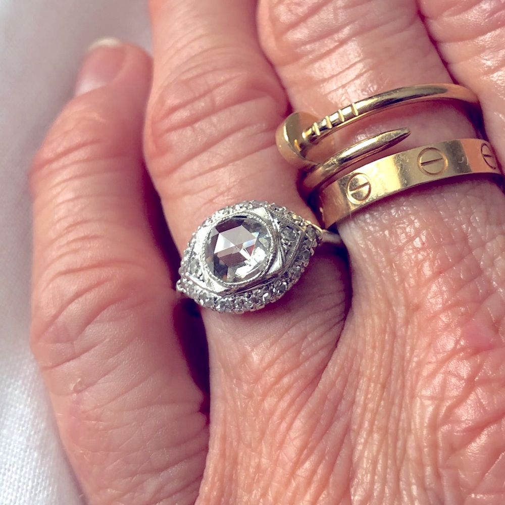 Antique Rose-cut Diamond & Platinum ring